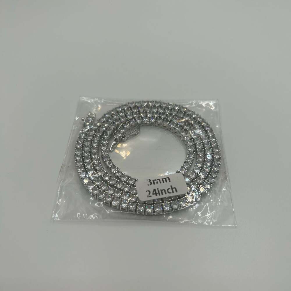 3mm Moissanite Silver Tennis Chain VVS1 No Pass 24 Inch Mens Iced Waterproof Ne